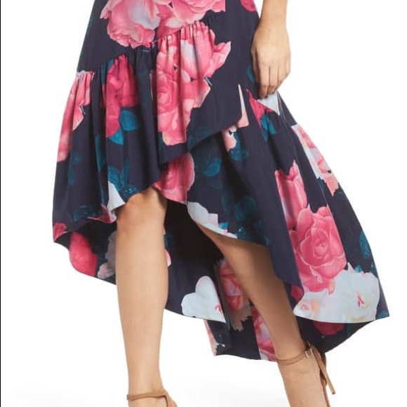 Eliza J hi-Lo floral taffeta ruffle skirt - Picture 3 of 8